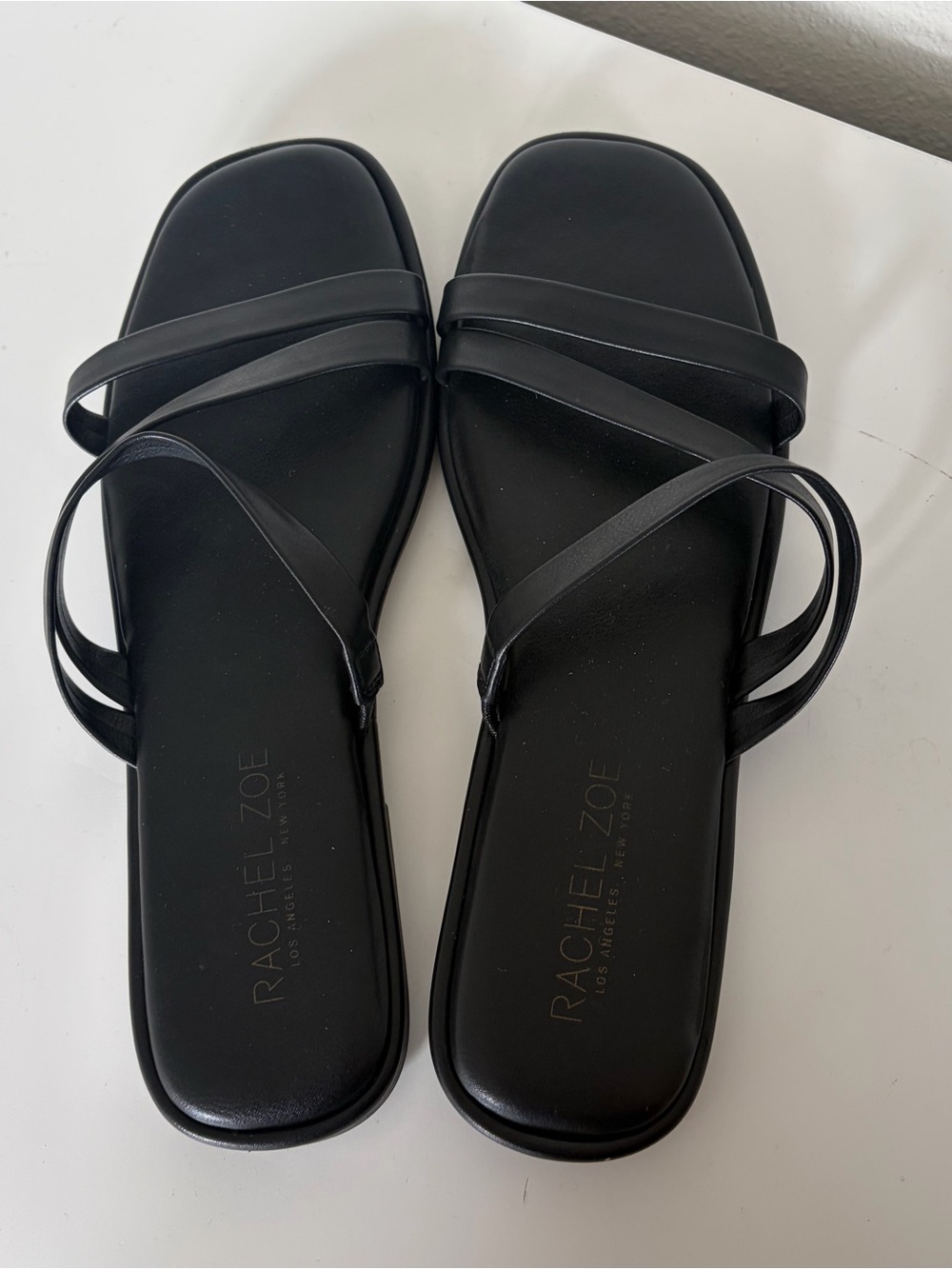 Rachel Zoe Black Minimalist Strappy Square-Toe Sandals
